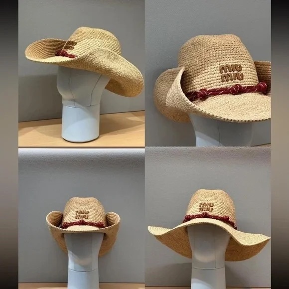 Miu Miu Raffia Straw Hat Handmade 57cm Sun Hat - Picture 4 of 6